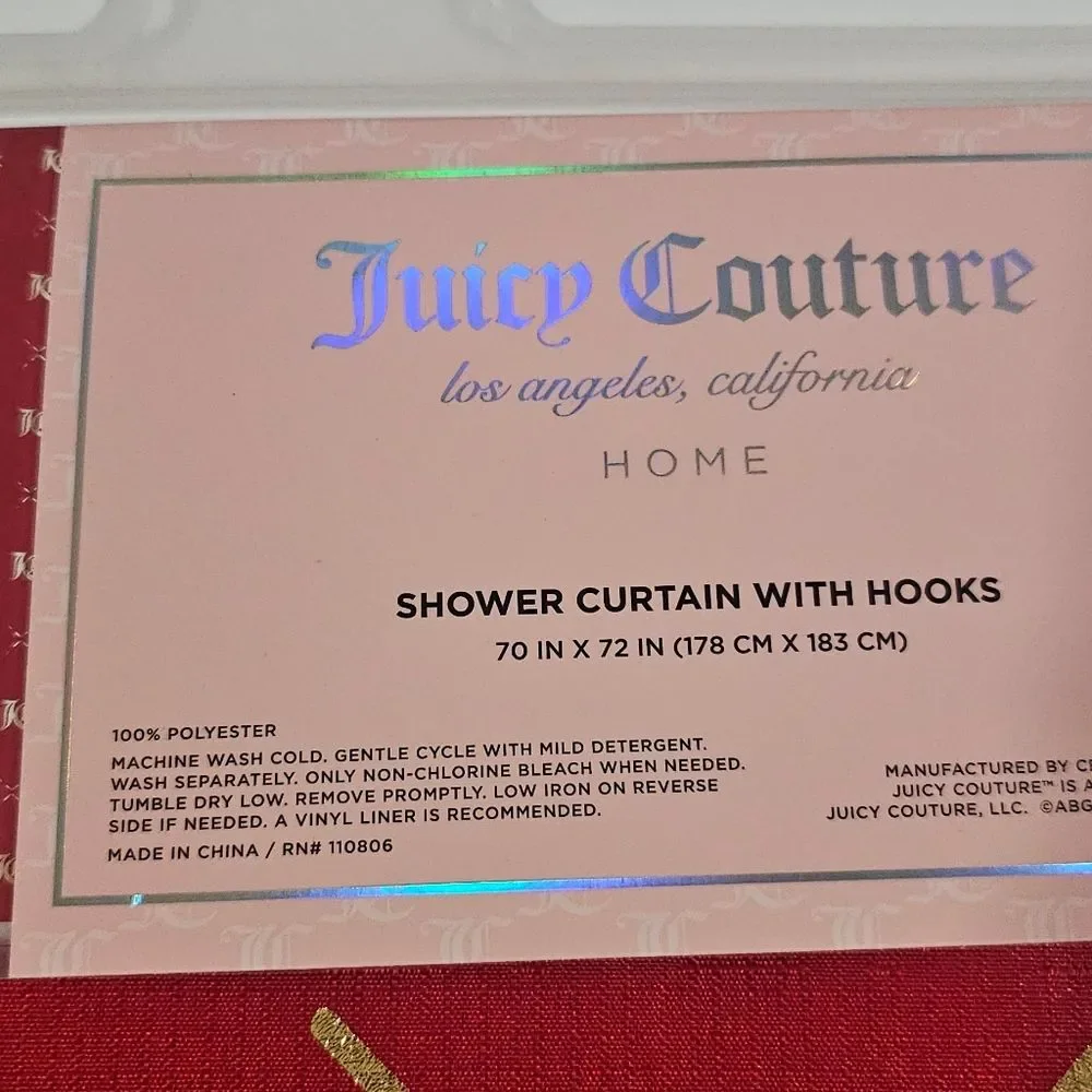 Juicy Couture Curtain Red Gold Holiday Bow Shower Curtain Hooks Bathroom Decor